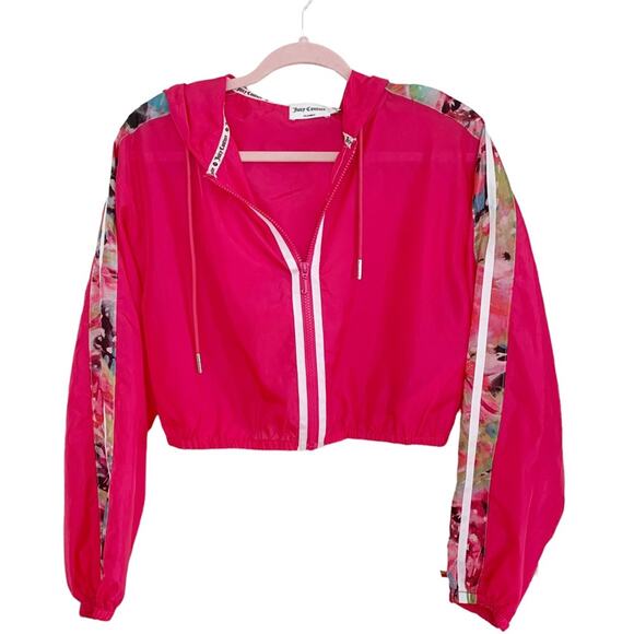 Juicy Couture Pink Floral Striped Long Sleeve Zip Front Windbreaker Small - Picture 1 of 8